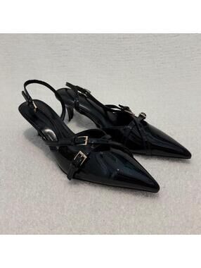 black patent strappy kitten heels pointed toe size 38